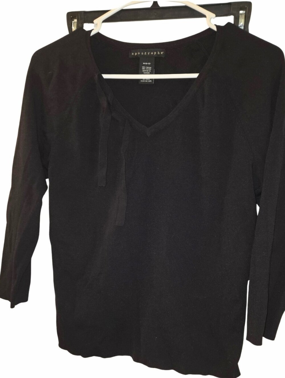 Apostrophe Black V-Neck Tie-Detail Top